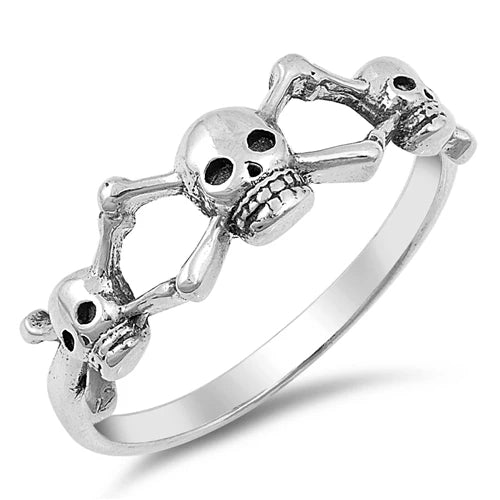 Crossbone Skulls .925 Sterling Silver Ring Size 7
