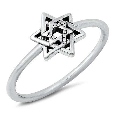 Star Within Star of David .925 Sterling Silver Ring Size 7