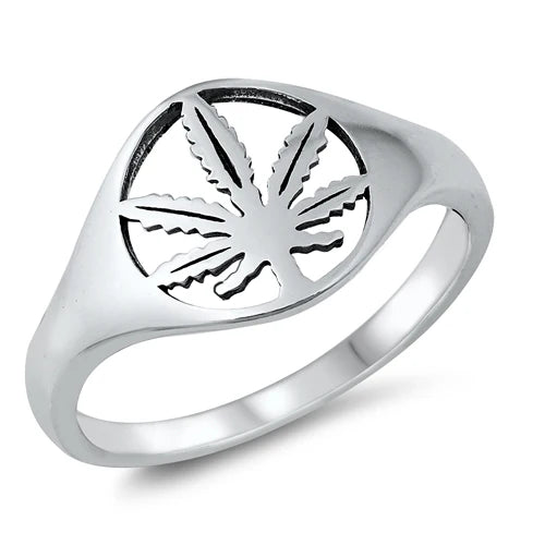 Marijuana Leaf.925 Sterling Silver Ring Size 9