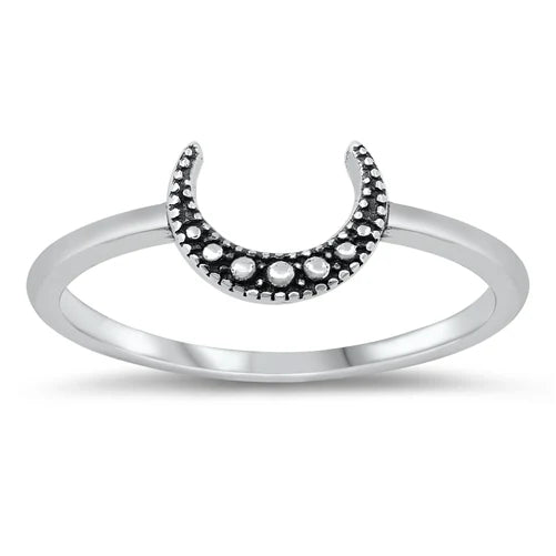Crescent Moon Dotted .925 Sterling Silver Ring Size 6