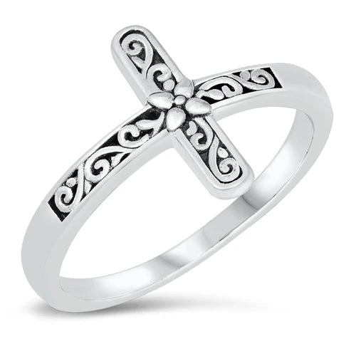 Filigree Cross .925 Sterling Silver Ring Size 6
