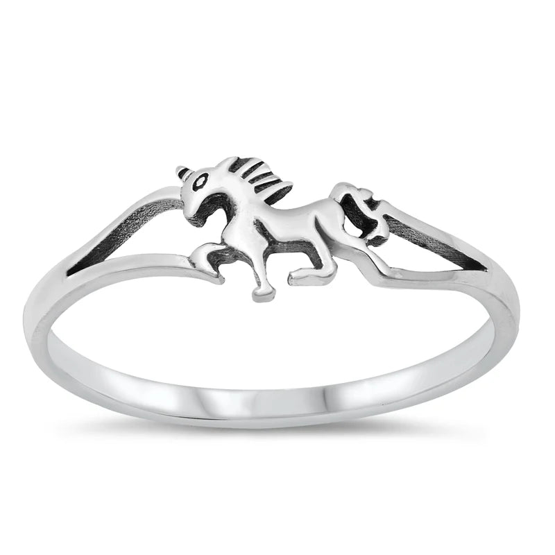 Horse Split Band .925 Sterling Silver Ring Size 6