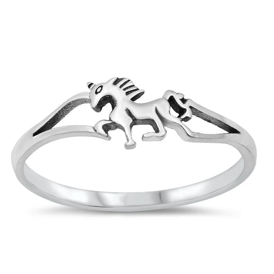 Horse Split Band .925 Sterling Silver Ring Size 7