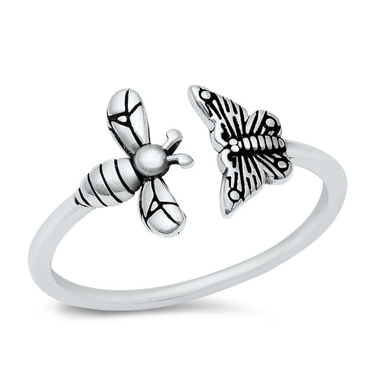 Bee & Butterfly .925 Sterling Silver Ring Size 7