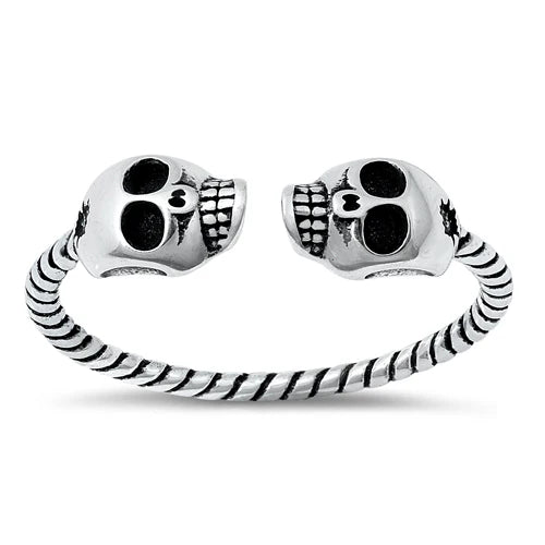 Double Skull Cable Band .925 Sterling Silver Ring Size 7