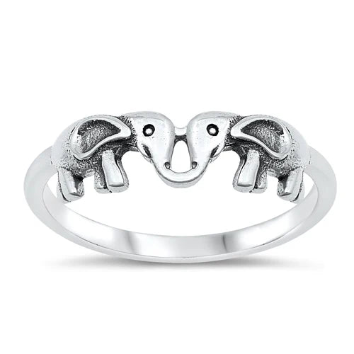 Couple Elephants .925 Sterling Silver Ring Size 7