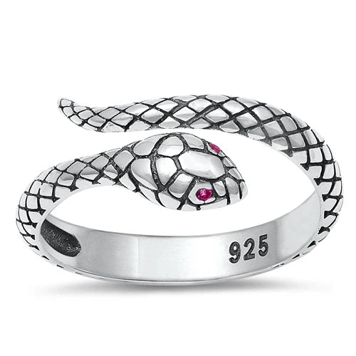 Snake With Synthetic Ruby .925 Sterling Silver Ring Size 7