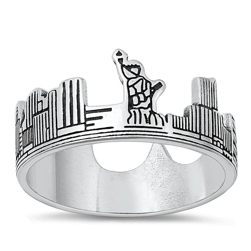 New York Skyline .925 Sterling Silver Ring Size 8