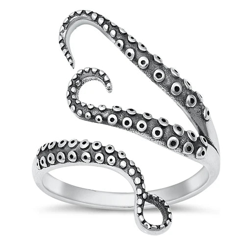 Octopus Tentacles .925 Sterling Silver Ring Size 8