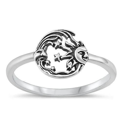 Moon & Sun .925 Sterling Silver Ring Size 7