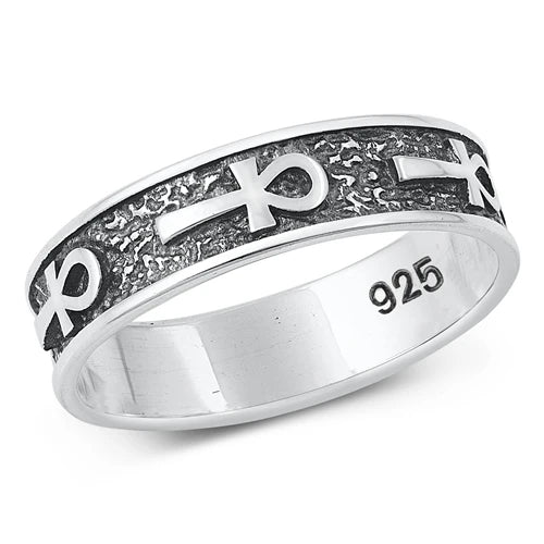 Ankh Band .925 Sterling Silver Ring Size 8