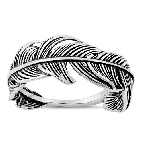 Feather Band .925 Sterling Silver Ring (Size 8)