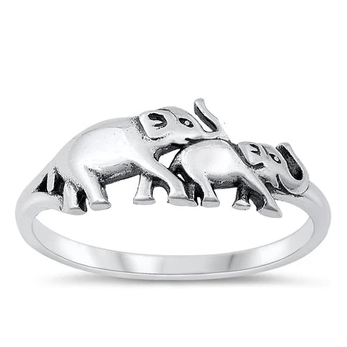 Elephants .925 Sterling Silver Ring Size 6
