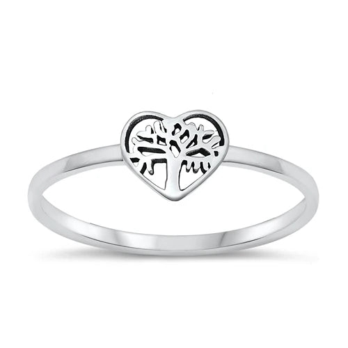 Tree & Heart Sterling Silver Ring Size 7