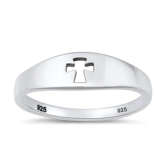 Open Cross Band .925 Sterling Silver Ring Size 7