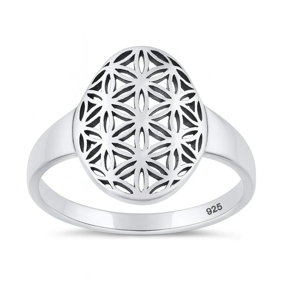 Flower Of Life .925 Sterlng Silver Ring Size 6