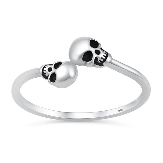 Skull Heads .925 Sterling Silver Ring Size 7