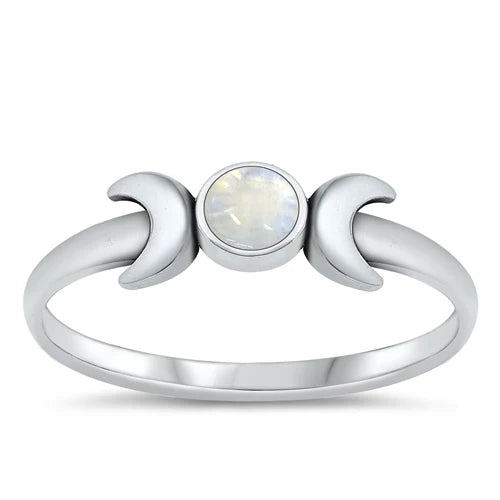 Triple Goddess Moonstone .925 Sterling Silver Ring Size 8