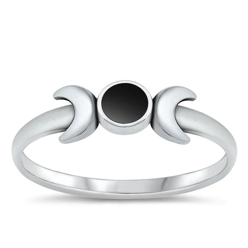 Triple Goddess Black Onyx .925 Sterling Silver Ring Silver Ring Size 7