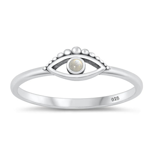 Evil Eye Moonstone .925 Sterling Silver Ring Size 5