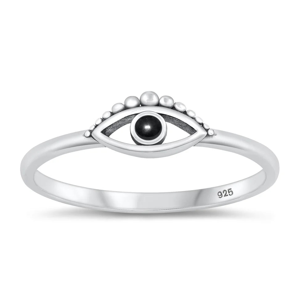 Evil Eye Black Onyx .925 Sterling Silver Ring Size 6