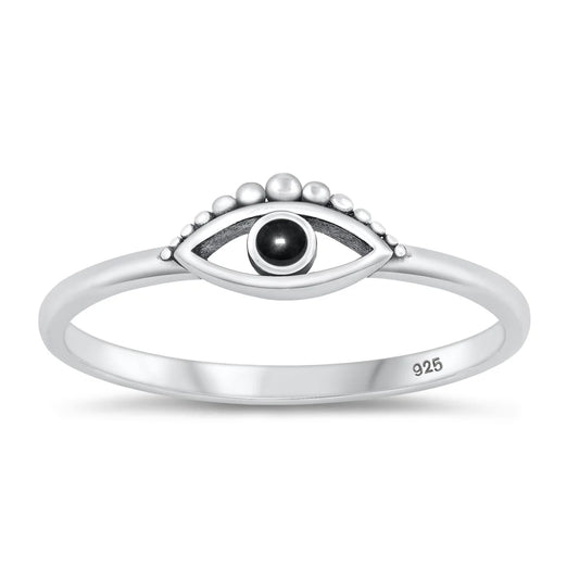Evil Eye Black Onyx .925 Sterling Silver Ring Size 6