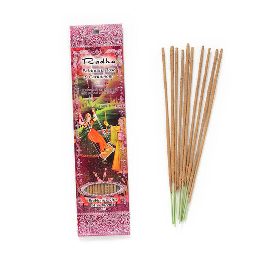Radha Patchouli, Rose & Cardamom Prabhuji's Gifts Stick Incense 10 Sticks