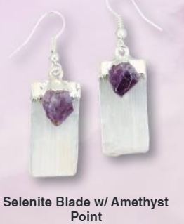 Selenite Blade with Gemstone Point Plated Earings