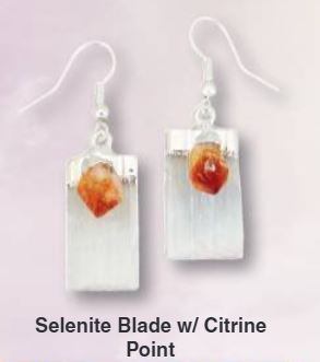 Selenite Blade with Gemstone Point Plated Earings