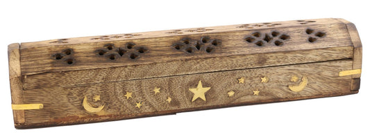 MOON & STAR WOODEN INCENSE COFFIN BOX (12″)