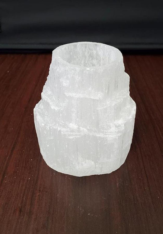 Selenite Tower Style Votive Candle Holder 3" Tall X 3 " Wide