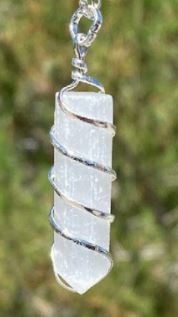 Selenite Coil Wrapped Point Pendant