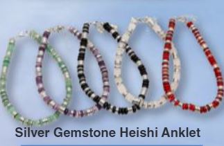 Gemstone Heishi Beads With Silver Beads Anklet 9" + 2" Adjustable Chains