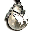 Clear Quartz Tear Drop Plated Butterfly Pendant