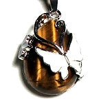 Tiger Eye Tear Drop Plated Butterfly Pendant