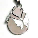 Rose Quartz Tear Drop Plated Butterfly Pendant