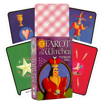 Tarot of the Witches Deck by Fergus Hall – a 78-card deck featuring surreal, dreamlike artwork with bold colors and fanciful paintings, influenced by the surrealist art movement.
