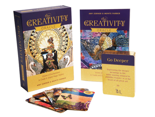 The Creativity Oracle by Amy Zerner & Monte Farber – 80-card deck featuring richly sewn tapestry collages, designed to inspire and guide magic makers, writers, artists, and craftspeople.

