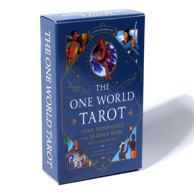 The One World Tarot by Lena Rodriguez & Seanna Rose – 78-card deck and 304-page guidebook featuring inclusive artwork by Alexandra Filipek, embracing global diversity and modern interpretations of traditional tarot symbolism.
