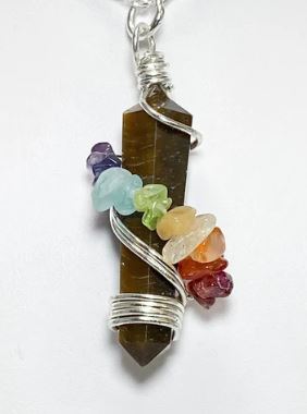 Gemstone D/T Point Chakra Chips Stones Wire Wrapped Pendant