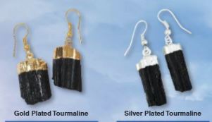 Black Tourmaline Natural Gold Plated Earrings - Brazil