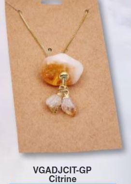 Citrine 3 Stone Gold Plated Adjustable Necklace Brazil