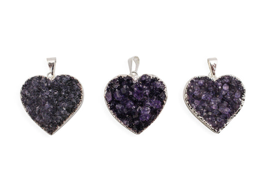 Amethyst Druze Silver Plated Cluster Heart Pendant Brazil