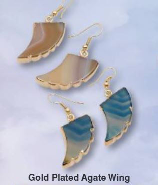 Agate Carved Mix Color Wings Gold Plated Earrings