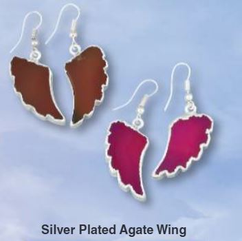 Agate Carved Mix Color Wings Silver Plated Earrings
