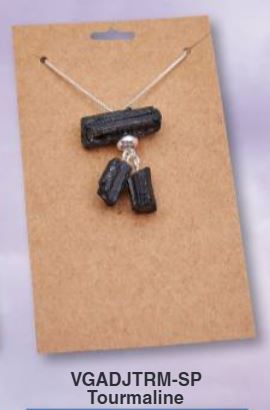 Black Tourmaline 3 Stone Silver Plated Adjustable Necklace Brazil