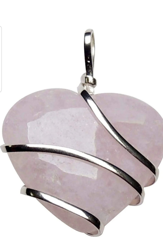 Rose Quartz Heart Wrapped Pendant Style #704