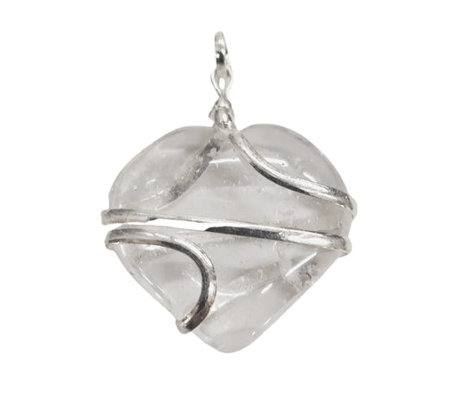 Clear Quartz Heart Wrapped Pendant Style #704