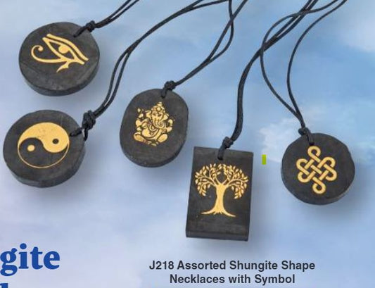 Shungite Engraved Symbols Disk Black Cord Necklace