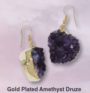 Amethyst Druze Cluster Gold Plated Earrings Brazil